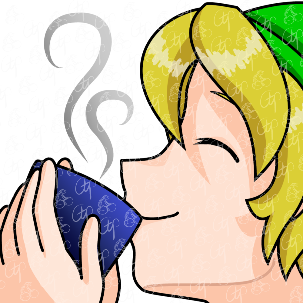 emote link legend of zelda drinking hot beverage