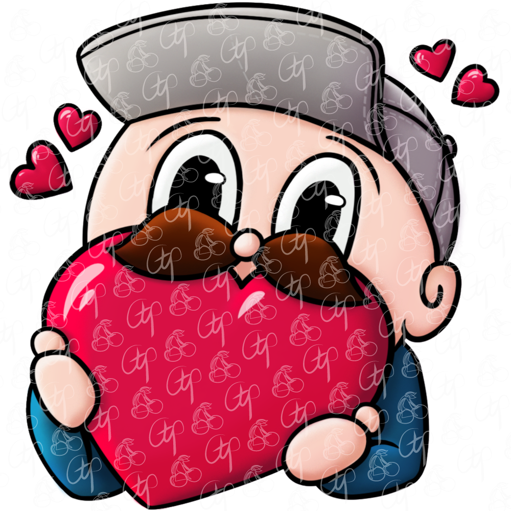 emote character moustache basecap holding big heart